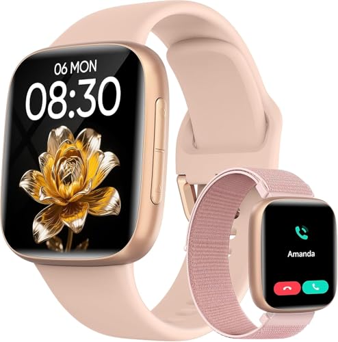 Smart Watch for Women, 1.85' AMOLED Ultra-Clear Screen Smartwatch Compatible iPhone/Samsung/Android, 100+ Sport Modes Fitness Tracker with Heart Rate/SpO2/Sleep Monitor, 3ATM Waterproof, 2 Bands