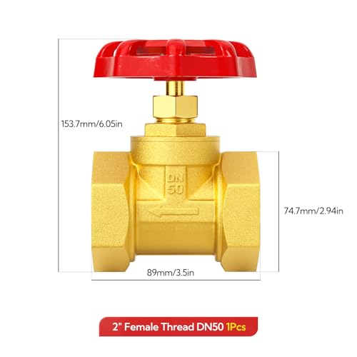 GAGIRA 2\" Female Thread Brass Industrial Globe Valves, DN50 Heavy Duty Globe Valves Wheel Red Handle with Teflon Tape for Water Oil Air - Thumbnail 6