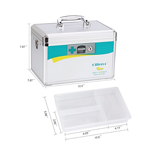 Ollieroo Locking Medicine Box with Key Portable Lock Box for Medication First Aid Box Medium 7.7 x 7.9 x 12 inches Silver