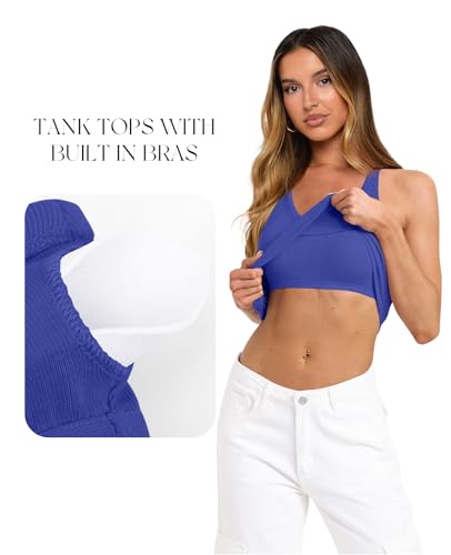 Image of Darong Womens V Neck Tank Top Built in Bra | Halter neck, Built in bra, Ribbed knit, Soft material, V neck, Strappy back, Sexy style