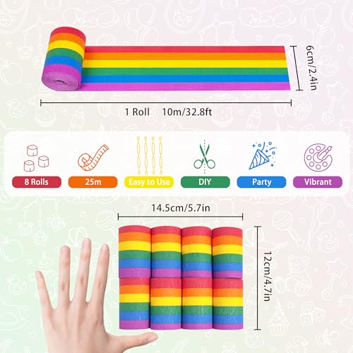 Image of 8 Rolls Crepe Paper Streamers, Rainbow Streamers Party Decorations for Birthday Baby Shower Bridal Shower Wedding Party Easter St Patrick's Day Pride Month