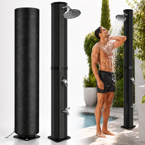 Bsteciar Ducha Solar Exterior 60 litros con Funda Protectora, Ducha Piscina para Jardín con 360° Cabezal de Ducha y Grifo, Regulación de Temperatura y Presión para Jardín, Camping y Piscina