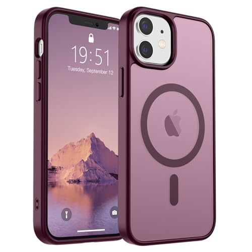 Image of SUPFINE Magnetic for iPhone 12 Mini Case & iPhone 13 Mini Case (Compatible with MagSafe) (Military Grade Drop Protection) Translucent Matte Shockproof Phone Cover,Wine Red
