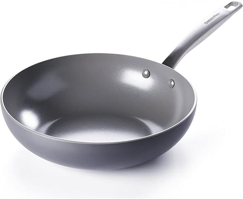 Miniatura 1 de GreenPan Chatham - Wok antiadherente de cerámica saludable, 11 pulgadas, gris