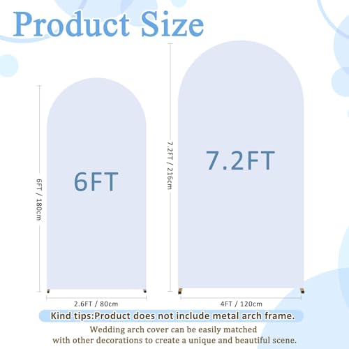 Image of FOTSHARER Arch Covers 7.2 and 6ft White Arch Backdrop Cover Set of 2 Spandex Fitted Arched Backdrop Stand Cover Wedding Arches Covers for Wedding Ceremony Birthday Baby Shower Grad Party Decorations