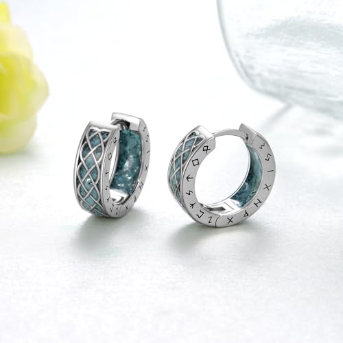 Viking Earrings for Men Women 925 Sterling Silver Rune Celtic Hoop Earring Viking Jewelry Gifts Men Women3
