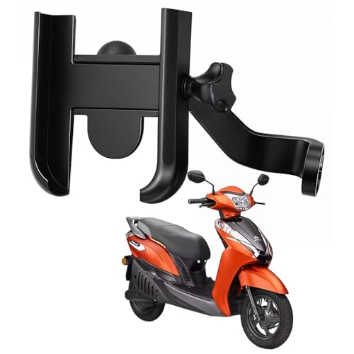 Image of Metal CNC Mobile Holder for Scooter, Scooty & Motorcycle Compatible for Ampere Primus, Mirror Mount, 360 Rotation, Strong Anti-Slip Grip, Wide Adjustable Fit for All Smartphones (Black)
