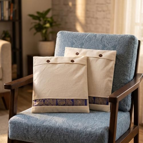 Image of Cotton Saree Cover Bags with Button Closure Pack of 12 | Breathable Cloth Storage Bags for Sarees, Silk Sarees, Lehengas, Dupattas & Garments | Reusable Wardrobe Organizer Covers (16 x 14 Inch)