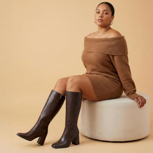 Image of Knee High Boots Women Square Toe Chunky Heel Fashion Tall Boots | Block Heel Gogo Boots with Side Zipper,Fashion Heeled Fall Winter Boots,Long Dressy Boots for Women