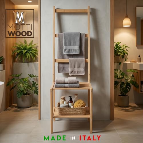 Miniatura 8 de Mottiwood Silla Toallero De Madera De Haya, 40 X 40,5 X 133 Cm De Altura, Para Colgar Toallas De Baño Y Dormitorio, Diseño De Hombre De Galón, Fabricado En Italia, Art.723