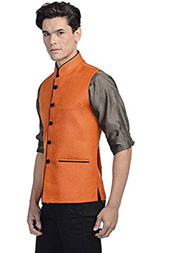 Men's Cotton Blended Fabric Bandhgala Nehru Jacket/Waistcoat (Bright Yellow)3
