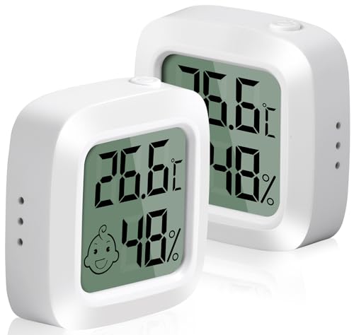 Vinabo 2 kleine Thermometer, Hygrometer für Innenräume, hohe Präzision, mit Komfortanzeige – für Büro, Babyzimmer, Garderobe