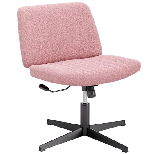 PayLessHere | Criss Cross Chair | Pink | Wide, Armless Desk Chair Without Wheels | 360 Swivel, Height Adjustable & Stable Metal Base | for Office, Home Office, Vanity Seating