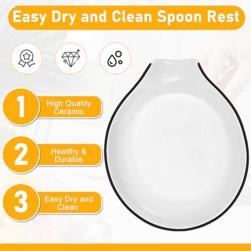 Image of Irenare 8 Pcs Ceramic Spoon Rest for Stove Top, 3.74 Inch Porcelain Spoon Holder, Coffee Utensil Rest Heat Resistant Dishwasher Safe for Home Kitchen Accessories Gift(Black Edge)