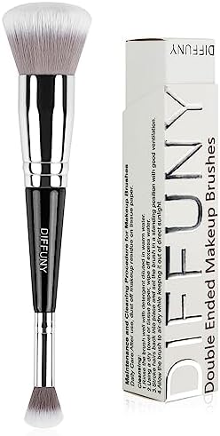 DIFFUNY Foundation Brush, Double Ended Makeup Brush for Eyeshadow Blending, Blush, Powder, Kabuki - Ideal for Liquid, Cream, Setting Powder, Bronzer, Face Make Up Brush Tool