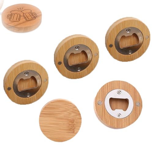 Lot de 5 décapsuleurs magnétiques en bois - Rond - En bambou - Avec affaiblissement du champ - Adsorbables pour personnaliser les aimants de réfrigérateur...