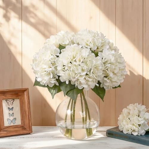 Suncalla 8 Pcs Ivory Hydrangea Artificial Flowers 18 Inch Valentines Faux Hydrangea Flowers with Stems Fake Bouquet Bulk Realistic Floral for Spring Summer Wedding Home Table Indoor Decoration by Suncalla - Used condition - US$24.69