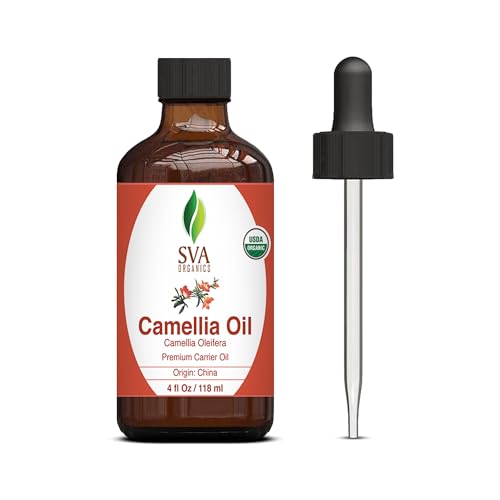 SVA Camellia Oil 4oz (118 ml) Premium Carrier Oil With Dropper For Skin Care, Hair Care, Nail Care, Scalp Massage & Cosmetics