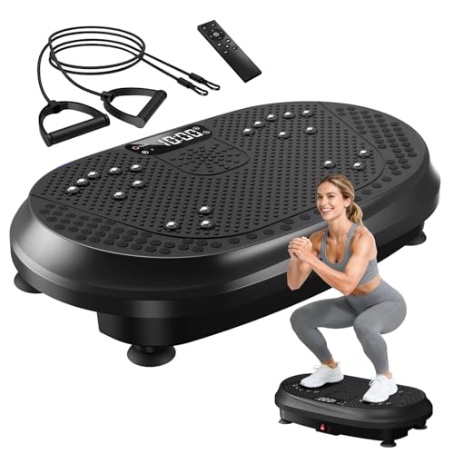 Vibration Plate Exercise Machine, Vibrating Fitness Platform for Lymphatic Drainage, Full Body Shaker Workout Equipment, Bluetooth Power Shaping Vibrate Plate, Board Sport for Home Exercise Gym, Black