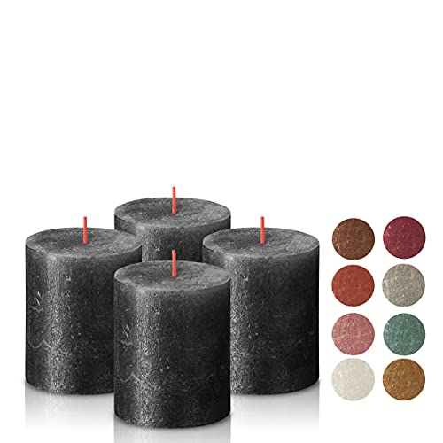 BOLSIUS Anthracite Black Shimmer Metallic Pillar Candles 4 Pack - 2.75 X 3.25 Inches - Premium European Quality - Includes Natural Plant-Based Wax - Unscented Smokeless 35-Hour Wedding Candles