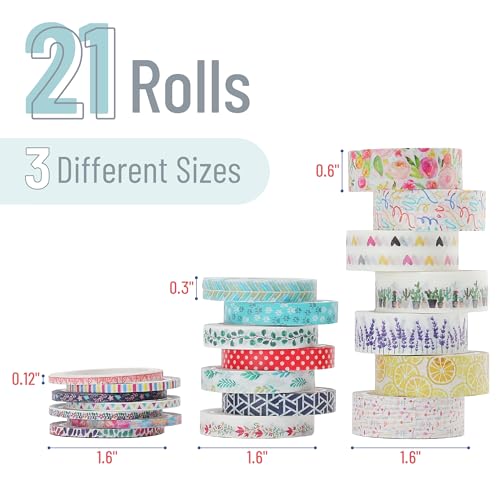Mr. Pen WT21 Washi Tape Set, 21 Rolls, Decorative Cute Floral Washi Tape For Bible Journaling, Bullet Journal Supplies thumb #1