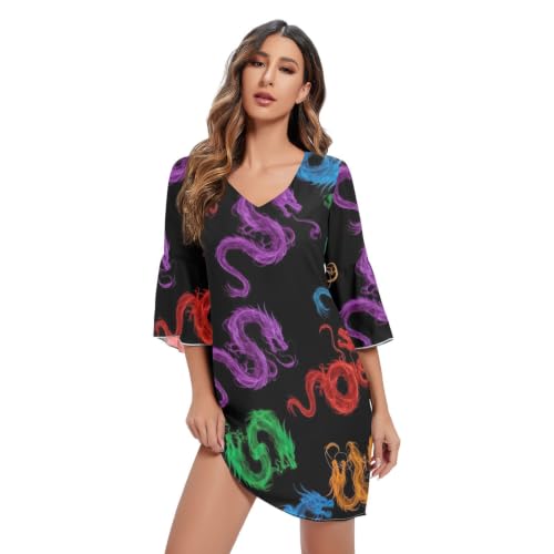 Robe en mousseline hawaïenne aux dragons colorés : un imprimé mythique et fluide