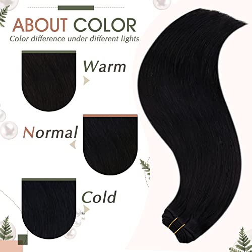 Runature Long Sew In Hair Extensions Human Hair 22 Inch 100G Jet Black Straight Hand Tied Weft Hair Extensions Human Hair Weft Extensions Hairpiece Bundles #TOP4