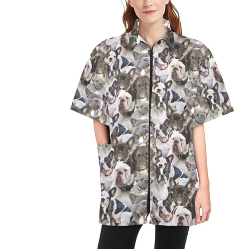COWCUTE Bulldog Face Print Pet Grooming Smocks for Groomer, Waterproof Jacket for Dog Beauty, Gifts for Bulldog Lover Dog Mom