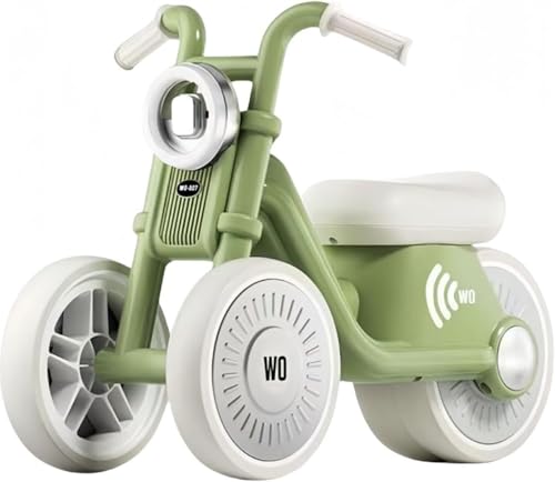 EZweekend三輪車 子供用 ミニ 軽量 1歳-3歳 パダルなし自転車 子供 ベビーカー 組み立て簡単 持ち運び便利 子供用三輪車 キッズバイク 乗り物 誕生日 プレゼント 出産祝い (モディグリーンの静音車輪 + ライトと音楽)