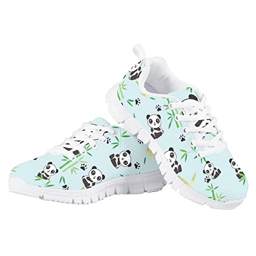 Girls Panda Print Shoes Lightweight Soft Green Running Sneakers for Little Kids School Indoor Dance Tennis Shoes Size 2