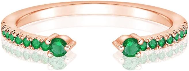 Two Stone Green Emerald Open Wedding Band For Women, 14k Gold Finish Matching Wedding Band, 2 Stone Emerald Wedding Band