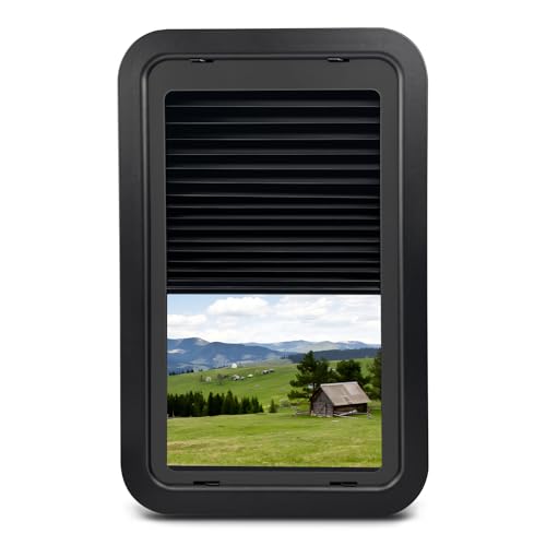 806621 RV Window Complete Window Kit RV Thin Pleated Shade Replacement for 15.7x24.7x1.78 IN Entry Door Window Compatible with Lippert RV Entry Doors Black