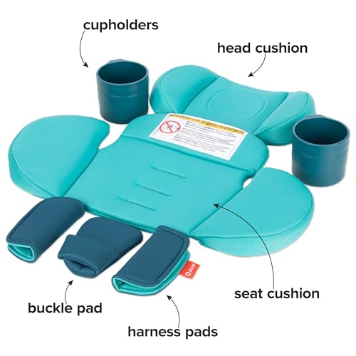 Image of Diono Radian 3R Comfort Travel Kit, Infant Car Seat Accessory, Compatible with Radian 3R, 7-Piece Kit (2 Harness Pads, 1 Buckle Pad, Head Cushion, Seat Cushion, 2 Cupholders), Blue Razz Ice