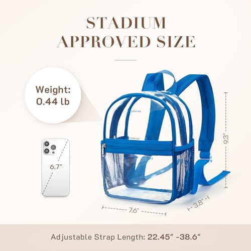 Image of Missnine Mini Clear Backpack for Stadium Events, Small Clear Bag Stadium Approved PVC for Festivals, Concert Sport Events (Classic, Blue-Casual)