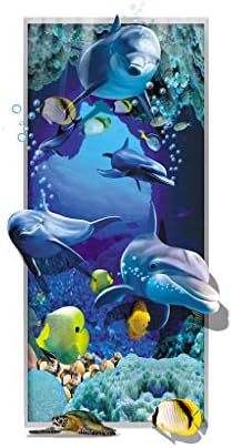 WOCACHI 3D Dolphin PVC Wall Stickers Decals Underwater World Cool Wall Sticker Decal Home Decor Art Mural Wallpaper Peel & Stick Removable Living Room Decoration Nursery Decor