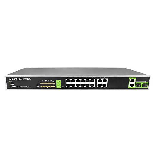 BV-Tech 18 Port PoE+ Switch (16 PoE+ Ports | 2 Gigabit Ethernet uplink) - 19" Rackmount - 135W - 802.3af/at – Black