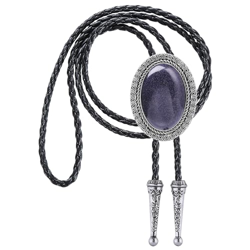 Image of Jeilwiy Bolo Tie for Men Real Stone Westwern Cowboy Ties Silver Bolos Women Leather Necktie Gift for Birthday Christmas