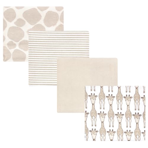 Image of Hudson Baby Cotton Flannel Receiving Blankets 4-Pack, Giraffe, One Size