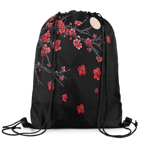 jejeloiu Mochila japonesa com cordão ondulado 33 cm x 39,9 cm, suporte para ondas oceânicas, Fuji, esportes, academia, bolsa japonesa, Ukiyoe, Preto, vermelho, 13x15.7inch, Japonês
