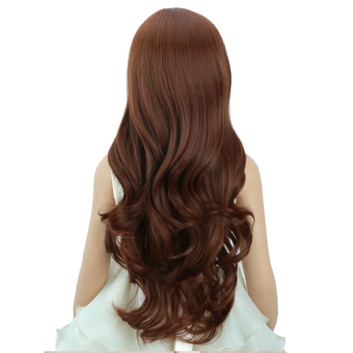 Image of Kids Ginger Orange Wig Long Dark Orange Wavy Curly Wig for Child Girls Long Ginger Middle Part Wigs Heat Resistant Synthetic Wigs with Cap