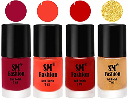 Image of Nail Polish Combo Set (Pack of 4) Quick Dry Gel Finish Nail Paint | Pure Wine,Light Orange,Orange,Light Golden | 7 ml Each