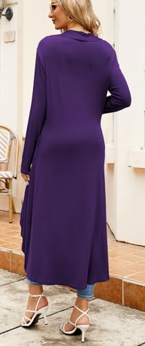 Image of Newchoice Womens Long Cardigan Summer Casual Draped Open Front Lightweight Long Sleeve Cardigan Duster with Pockets