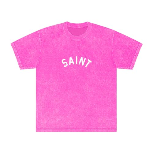 Arnodefrance Men Vintage Letter Graphic Tshirt Oversize Cotton T-Shirt Crewneck Tee Shirt Pink