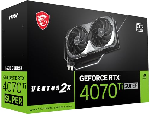 Image of MSI GeForce RTX 4070 Ti Super 16G Ventus 2X OC Graphic Card - NVIDIA GeForce RTX 4070 Ti Super GPU, 16GB GDDR6X 256-bit Memory, 21 Gbps, PCI Express 4 Interface, Upto 2640 MHz, TORX Fan 4.0
