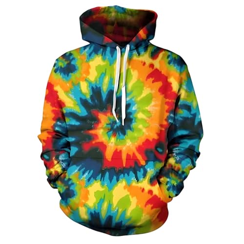 DASONLUE Sudadera con capucha para hombre con estampado de efecto Tie-Dye, corte estrecho, sudadera de colores degradados con capucha, parte superior, informal, para correr, de manga larga, naranja, S