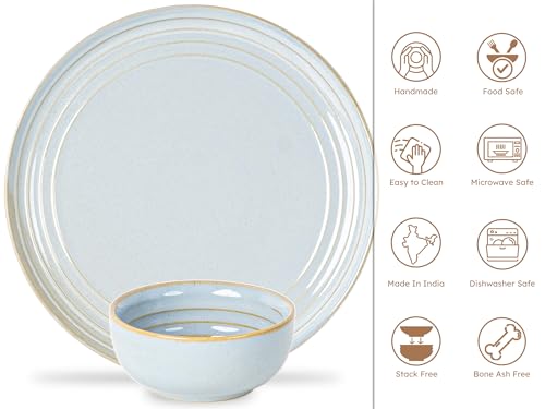 Image of Bodhi House Handcrafted Chip Resistance Porcelain Dinner Set, 8 Pieces Serving for 4, Microwave and Dishwasher Safe, Bone-ash Free, Crockery Set for Dining and Gifting, Arctic Blue