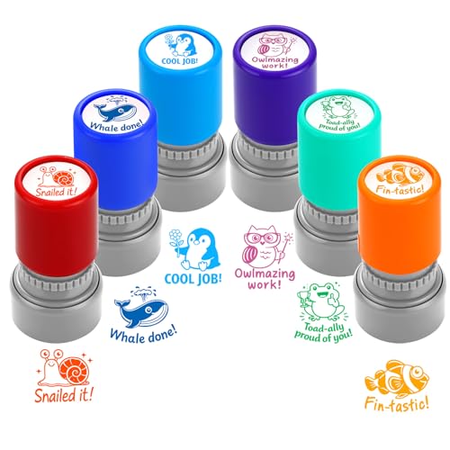 6Pcs Animal Teacher Stamps for Classroom New Teacher Appreciation Gifts Self Inking Grading Stamps Set Motivational Reward Stamps Back to School Essentials for Elementary Homeschool