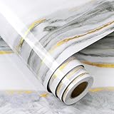 FunStick Carta Adesiva per Mobili Marmo Oro Bianco Adesivi per Mobili Bagno Rivestimento Cucina Top Grigio Pellicola Autoadesiva Effetto Marmo Carta da Parati Adesiva per Piano Cucina Bagno 40CMx2M