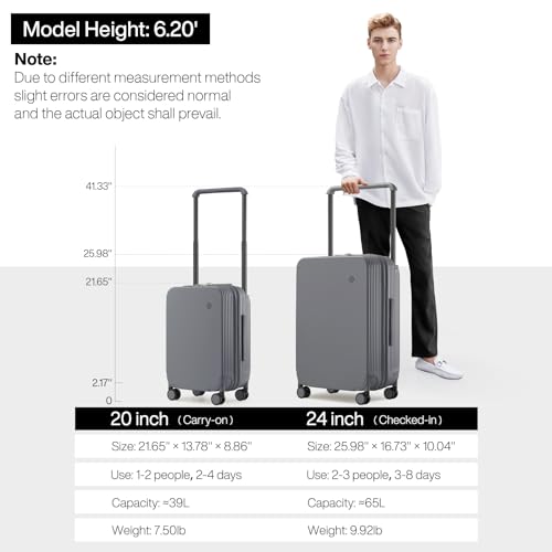 mixi Checked Luggage Upgrade Wide Handle PC Hard Shell Rolling Travel Medium Suitcases with Spinner Wheels & TSA Lock, 24 Inch Rock Gray by mixi - Used condition - Image 6
