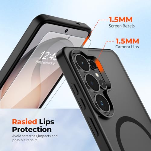 Image of SUPFINE Magnetic for Samsung Galaxy S26 Ultra Case with Screen Protector, (Built-in Magnets) (Military Grade Drop Protection) Slim Translucent Shockproof Phone Case,Black